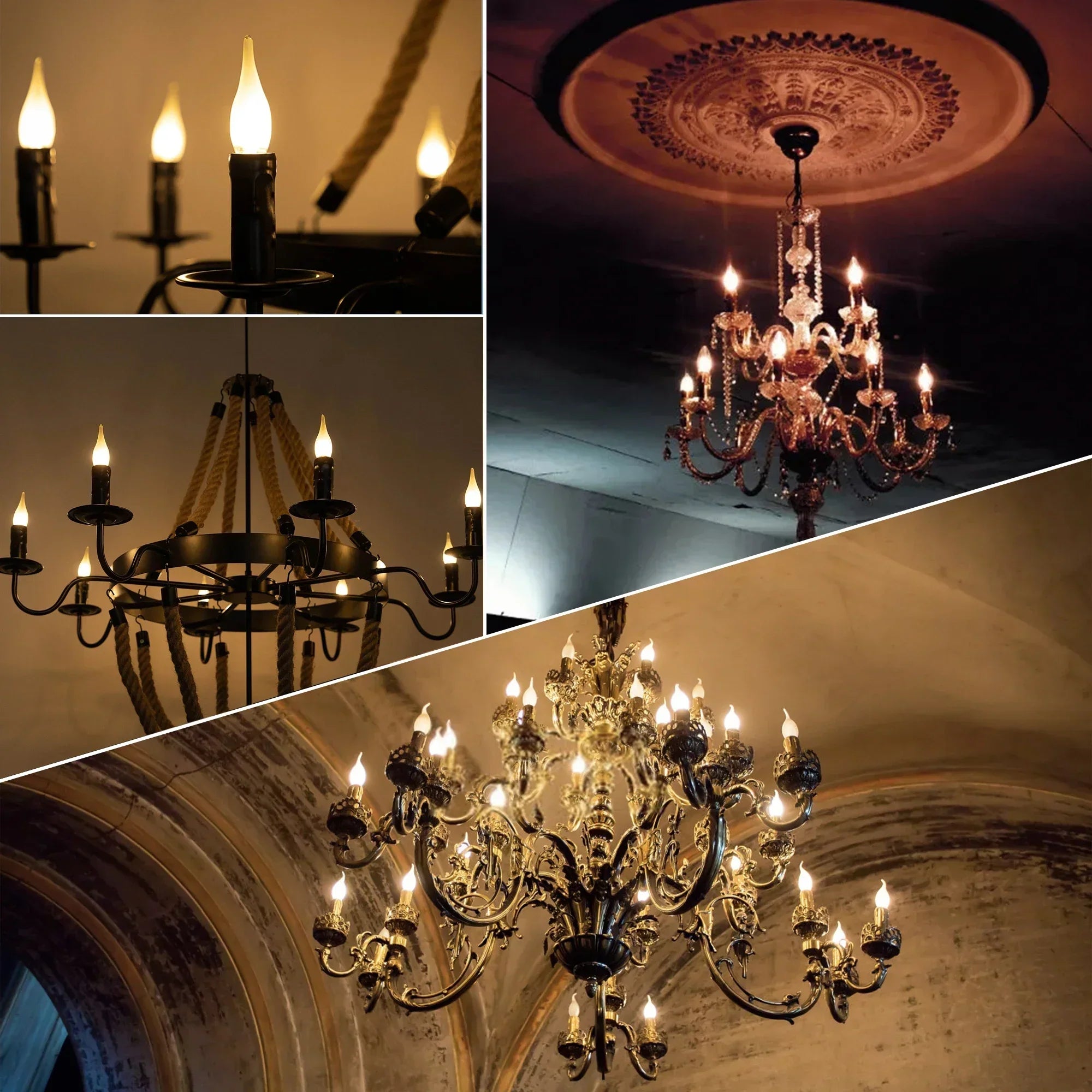 DecorBites™ Frosted LED Candle Bulbs 1.5W Dimmable E12 E14 Base Warm White 2700K - Chandelier Decor Bulb