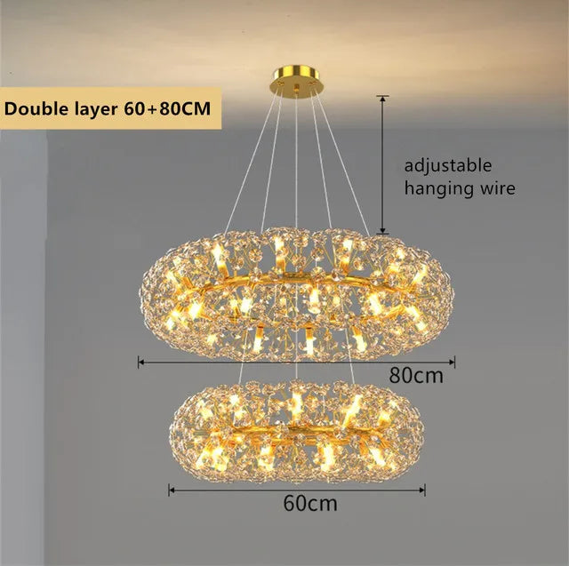 ثرية كريستال ذهبية من DecorBites™: مصباح LED فاخر معلق لغرفة المعيشة والطعام