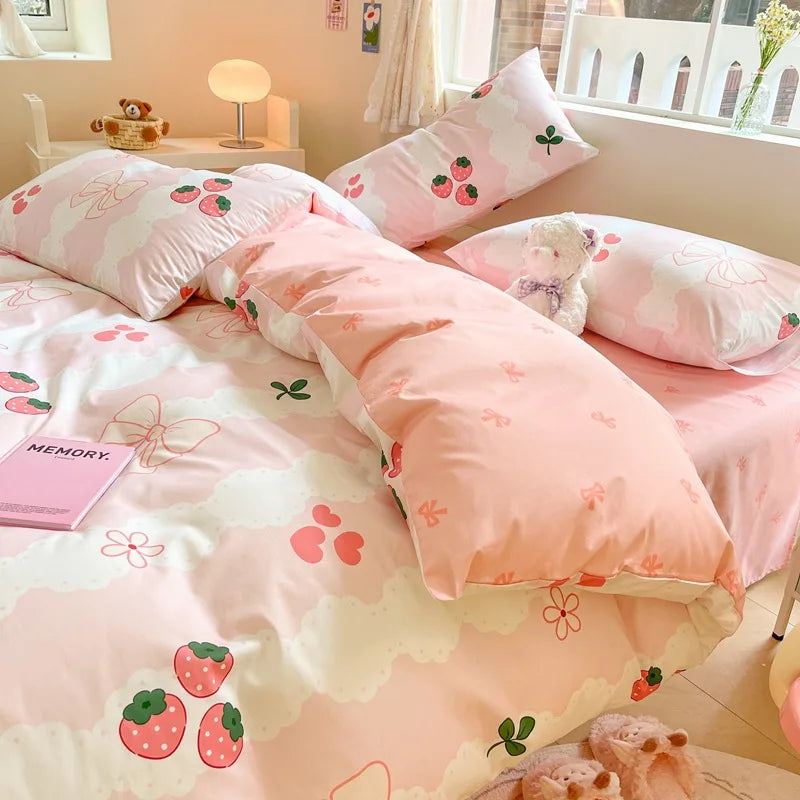 DecorBites™ Cotton Floral Print Bedding Set: Comfortable Sleep Quilt Cover & Fitted Sheet in All Seasons