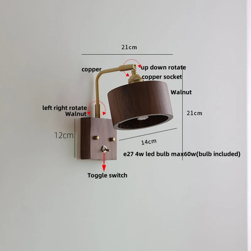DecorBites™ Clear Glass LED Wall Light Walnut Copper Stair Fixture