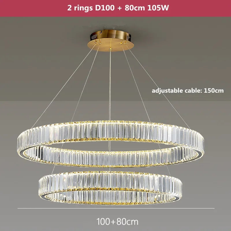 DecorBites™ Crystal LED Chandelier: Modern Steel Pendant Lighting for Luxurious Foyer Decor