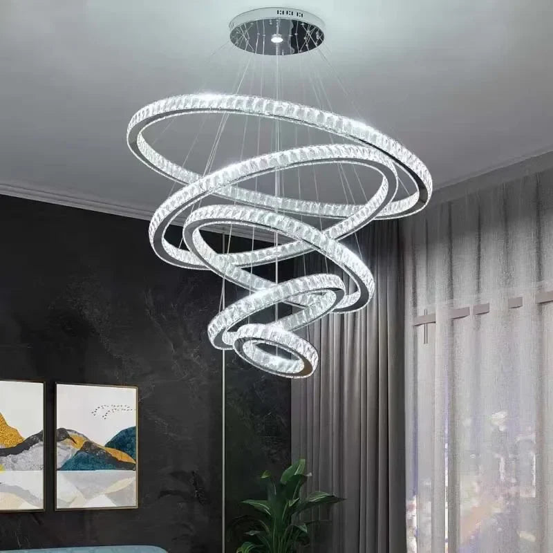 DecorBites™ Gold Rings LED Chandelier: Modern Long Villa Staircase Pendant Lighting Fixtures