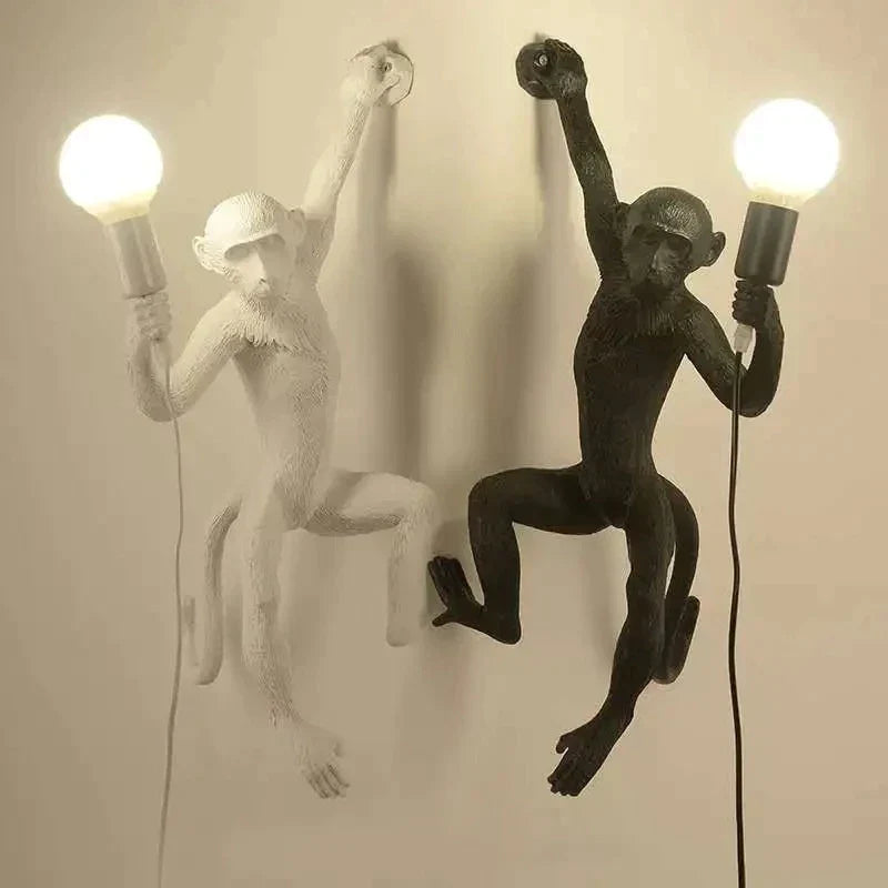 DecorBites™ 3 Monkeys Pendant Chandelier - Black White Resin - High-end Indoor LED Decor