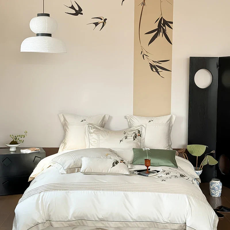 DecorBites™ Deluxe Lyocell Cotton Embroidery Bedding Set - Soft, Silky, Breathable Luxury Bed Set