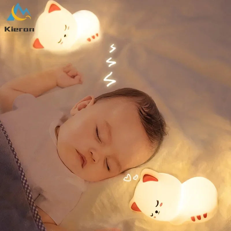 DecorBites™ Cat LED Night Light - USB Rechargeable, Seven Colors, Soft Silicone