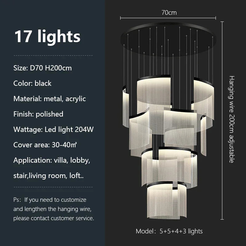 ثريا أكريليك بإضاءة LED من DecorBites™: إضاءة معلقة عصرية فاخرة قابلة للتعتيم لغرفة المعيشة - تركيبات إضاءة أنيقة