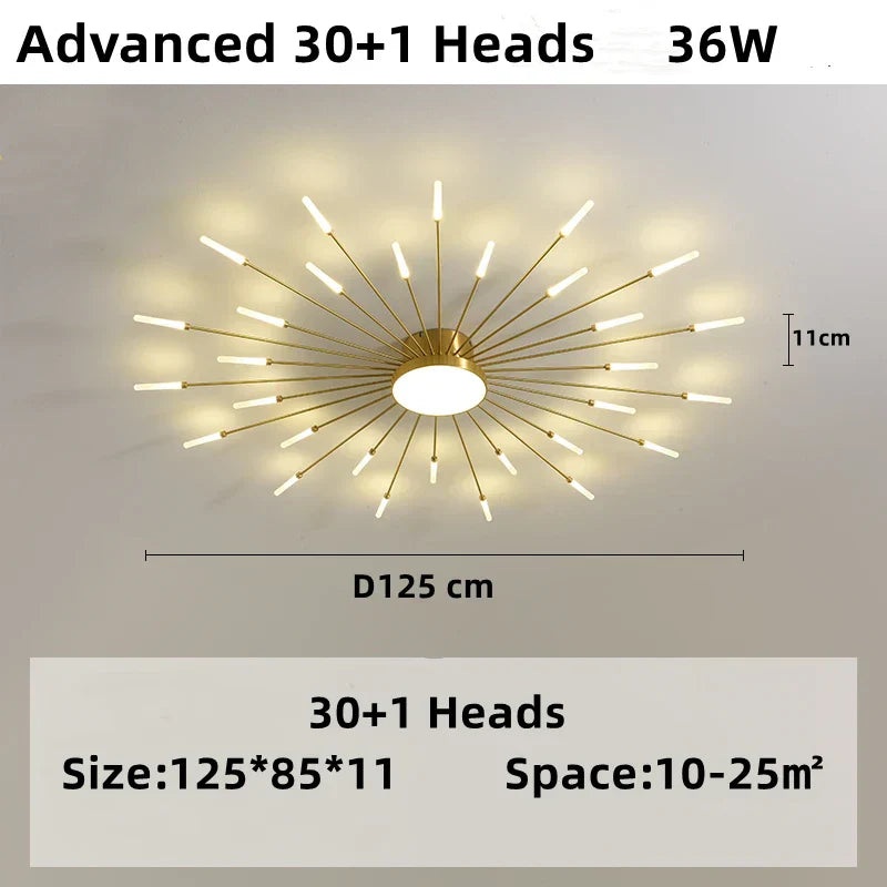 DecorBites™ ثريا الألعاب النارية LED: تركيبات إضاءة متدلية حديثة لغرفة المعيشة وغرفة النوم على الطراز الاسكندنافي