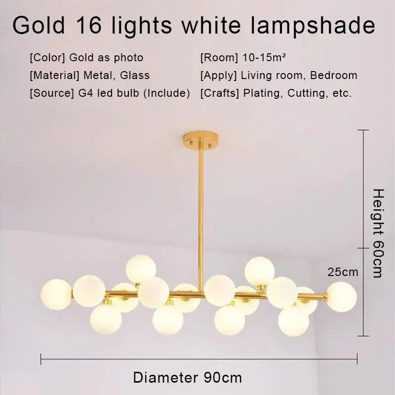 نجفة ديكور بايتس™ الذهبية بإضاءة LED، مصباح معلق عصري لغرفة المعيشة، المطبخ، غرفة النوم، غرفة الطعام