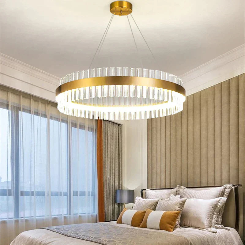 DecorBites™ ثريا كريستال ذهبية: إضاءة LED فاخرة وعصرية لغرفة الطعام والمعيشة وغرفة النوم