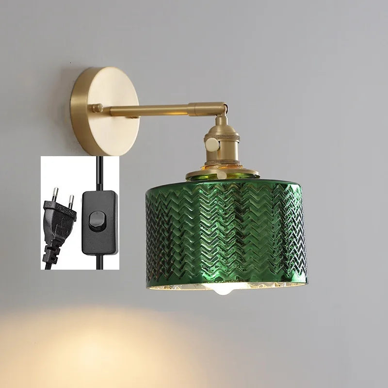 DecorBites™ Green Glass LED Wall Light with Pull Chain Switch - Modern Nordic Design
