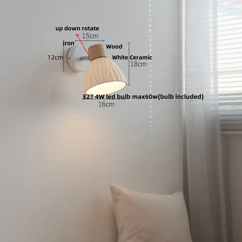 DecorBites™ Ceramic Wood Wall Light Fixture, Modern Nordic LED Sconce Bedside Lamp