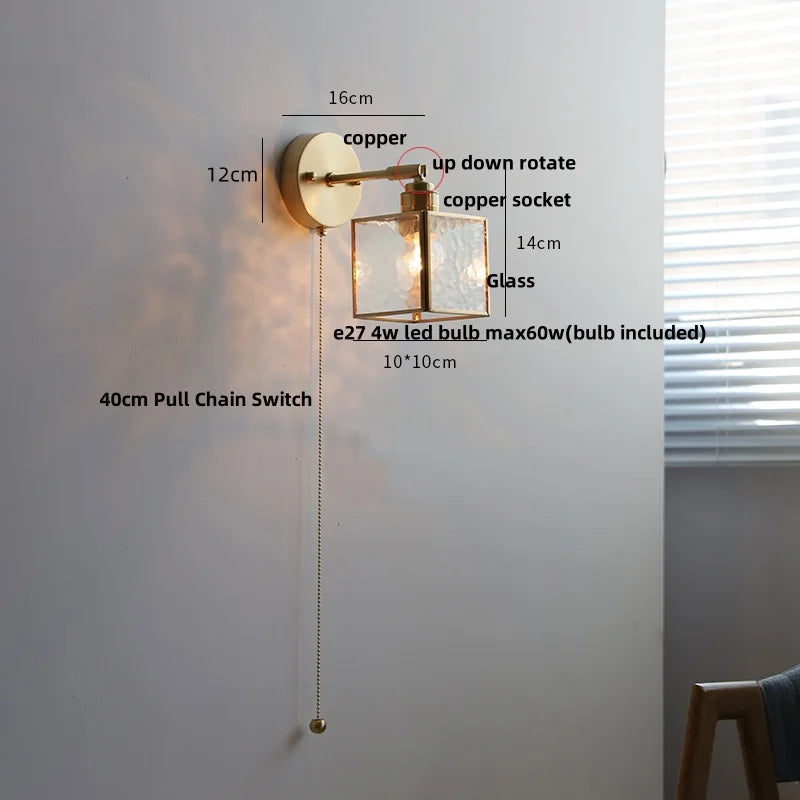 DecorBites™ Clear Glass LED Wall Sconce Pull Chain Switch Modern Bathroom Mirror Light