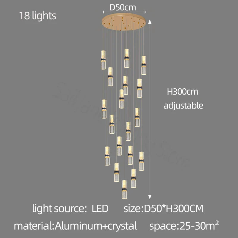 DecorBites™ Crystal Columnar Chandelier Stair Lamp Household Bubble Living Room Restaurant Bar Villa Lightning