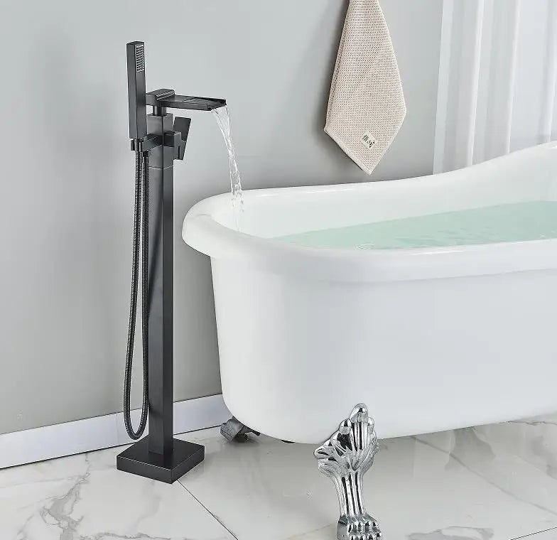 DecorBites™ Black Floor Mounted Bathtub Faucet Set with Waterfall Mixer Tap