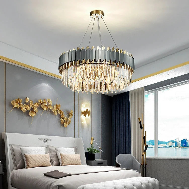 DecorBites™ Art Deco Black Golden Crystal Chandelier for Foyer