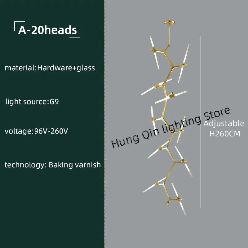 ثريا DecorBites™ Gold Branch LED لفيلا دوبلكس ودرج - إضاءة داخلية عصرية