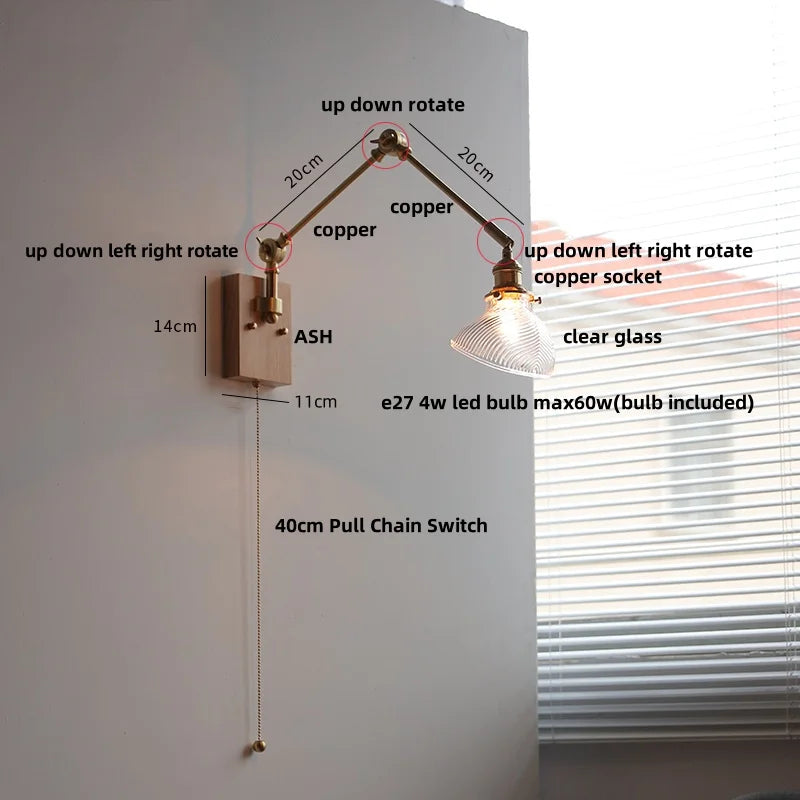 DecorBites™ Brass LED Wall Light Fixture Rotatable Glass Stair Lamp