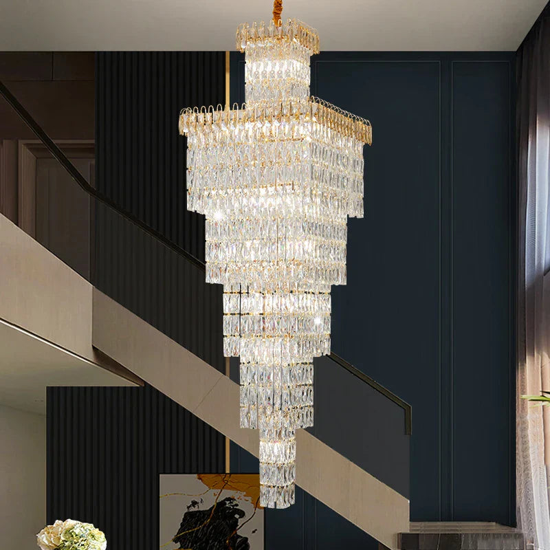 DecorBites™ Crystal Hollow Stair Chandelier for Duplex Villa and Hotel Lobby