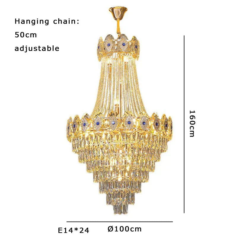 DecorBites™ Gold Round Chandelier Dimmable LED Stair Lights Luxury Suspension Lamp