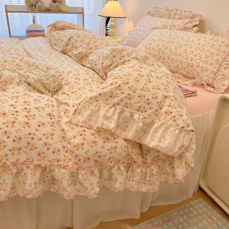 طقم مفروشات دانتيل من DecorBites™: تصميم مطبوع، حجم كوين مفرد، غطاء لحاف مريح، ملاءة مثبتة، كيسان وسادة