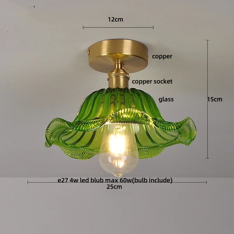 مصباح سقف نحاسي زجاجي على شكل زهرة خضراء DecorBites™ - إضاءة LED عصرية على الطراز الاسكندنافي لغرفة المعيشة وغرفة النوم والردهة