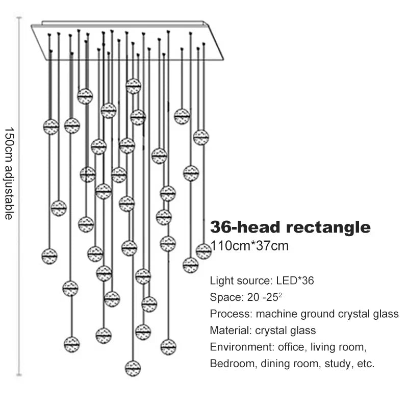 DecorBites™ Crystal Ball Chandelier Pendant Light for Staircase Hallway Bar Décor