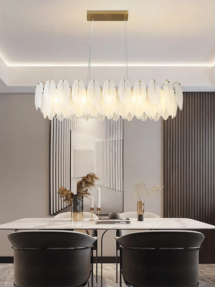 DecorBites™ Glass Feather Chandelier: Luxury Art Decor for Living Dining Room