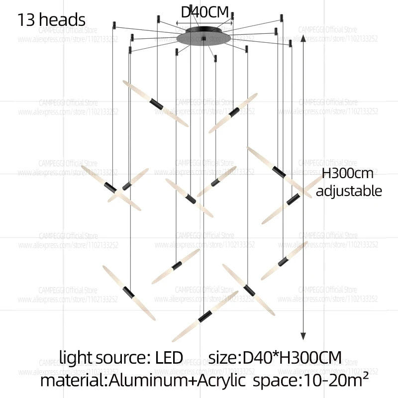 Modern Black Multi-Light Stairwell Pendant Light