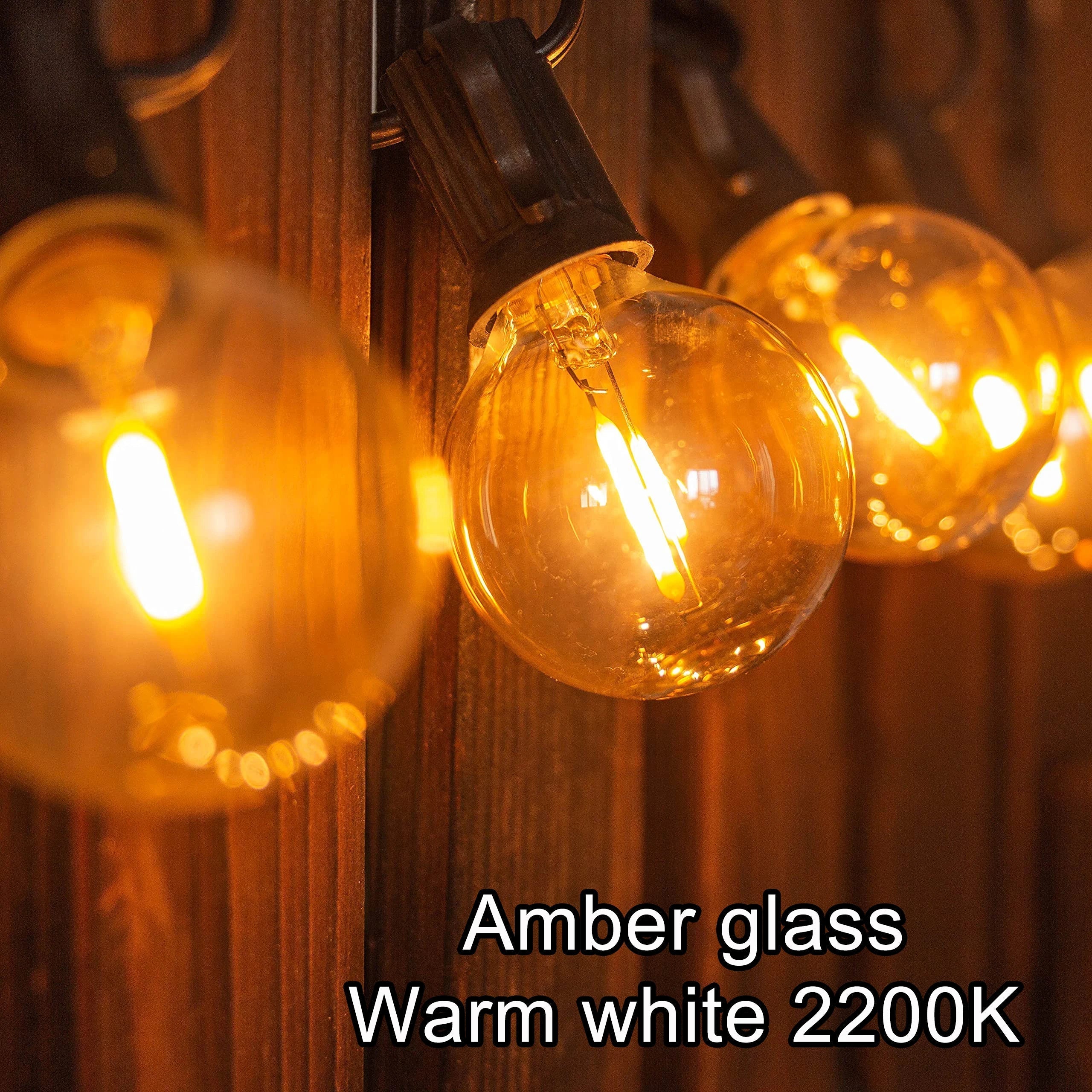 DecorBites™ 25PCS G40 LED String Lights Bulb E12 Screw Warm White 2200K Amber Glass