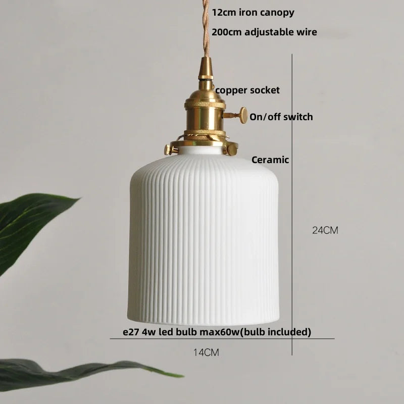 DecorBites™ Copper Wood LED Pendant Light: Ceramic Modern Tassel Hanging Lamp