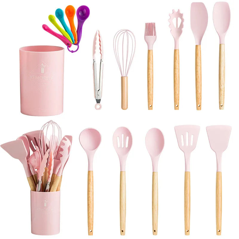 DecorBites™ 13-Piece Silicone Kitchen Utensils Set with Storage Box | Heat-Resistant Cooking Tools and Baking Accessories
