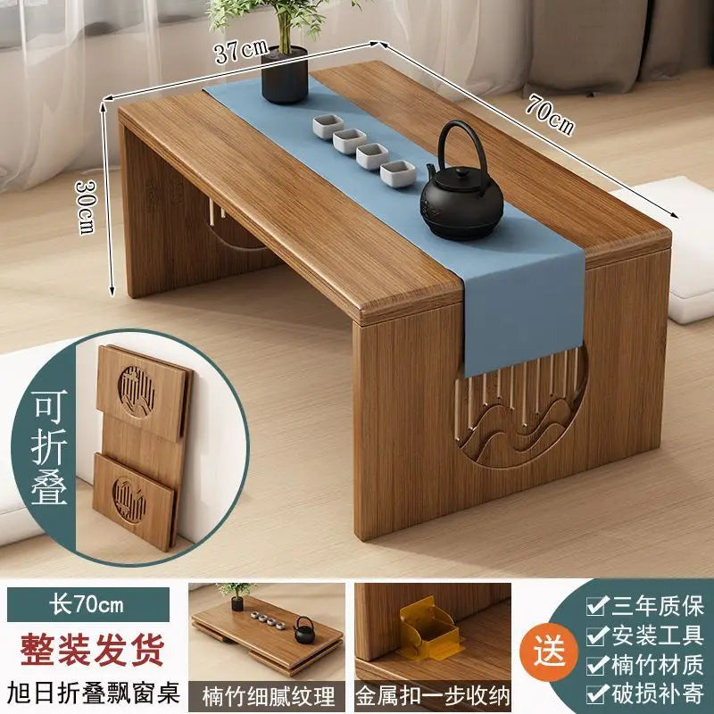 DecorBites™ Bamboo Folding Table: Japanese Style, Bedroom & Study Essential, Durable Design