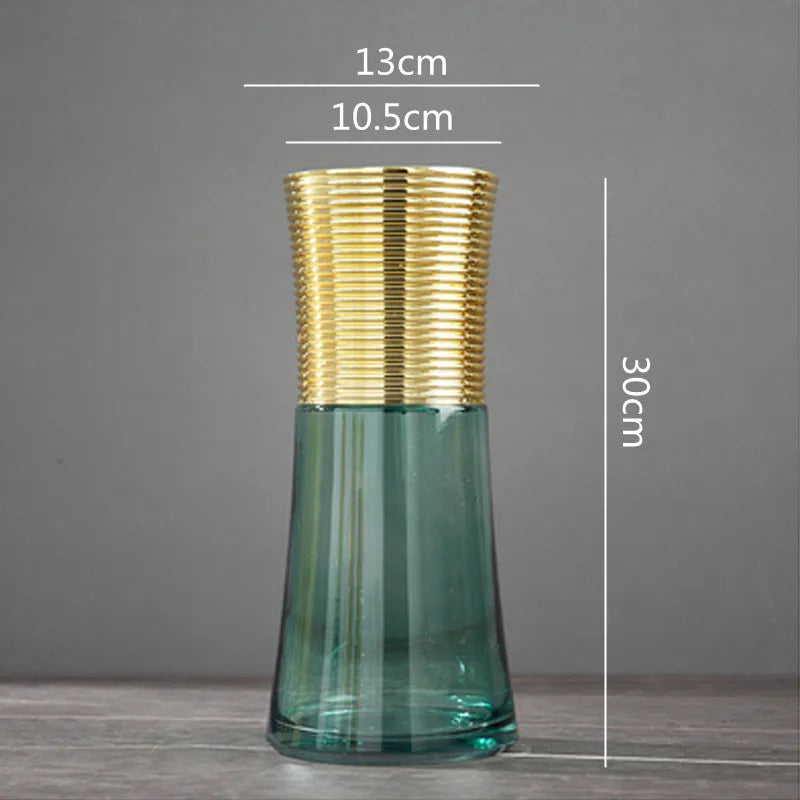 DecorBites™ Gold Metal Glass Vase: Round Transparent Terrarium for Home Decor & Flower Arrangement