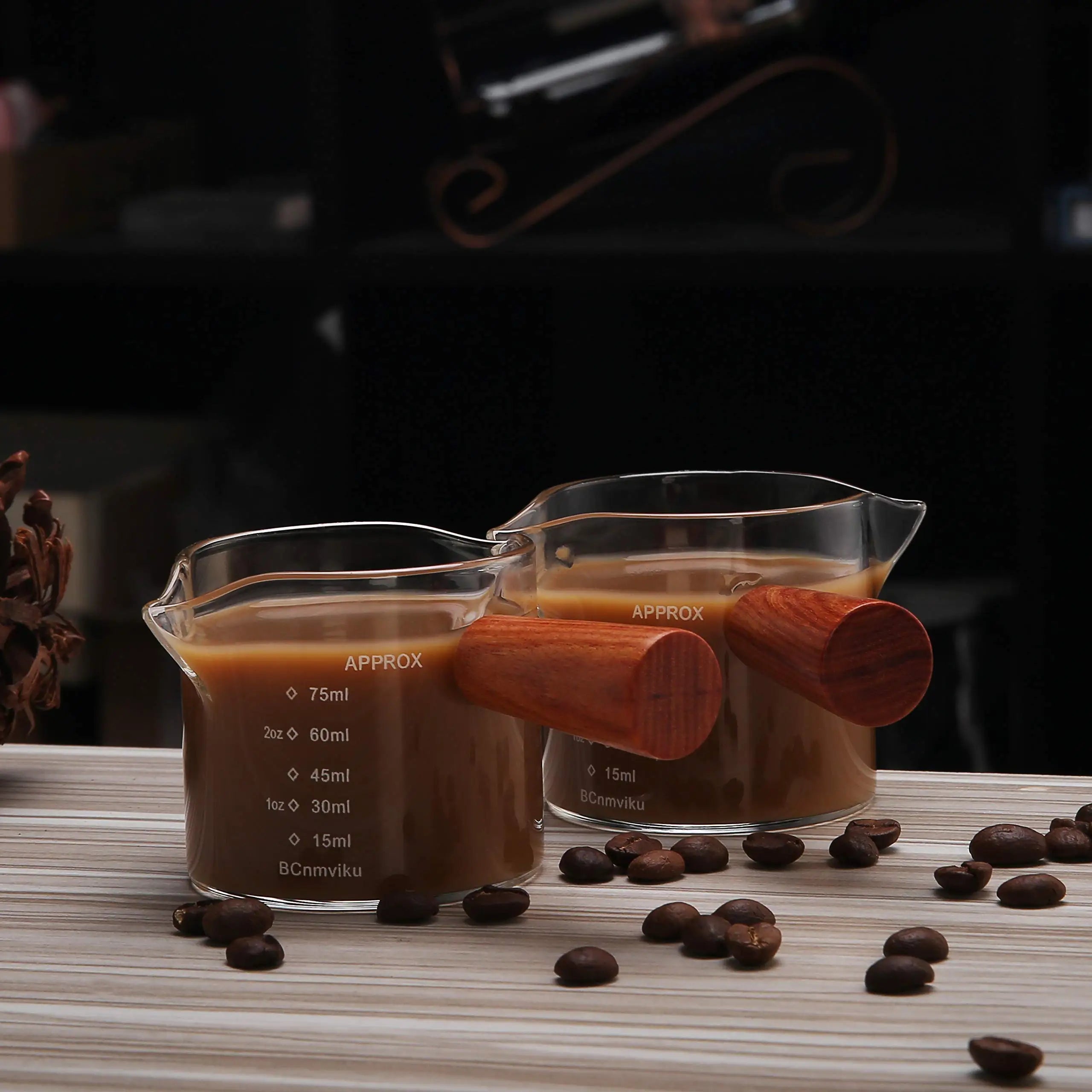 DecorBites™ Glass Espresso Pitcher with Double Spouts and Wooden Handle