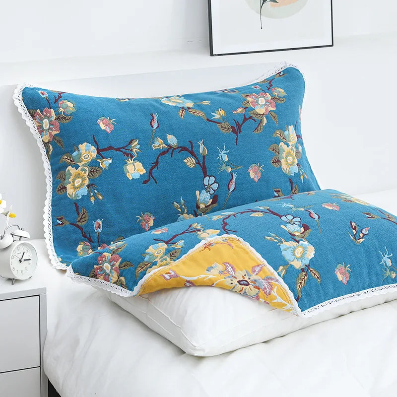 DecorBites™ منشفة وسادة بحواف من الدانتيل - جاكار مصبوغ بخيوط على الوجهين - 52*75 سم - شاش قطني بخمس طبقات