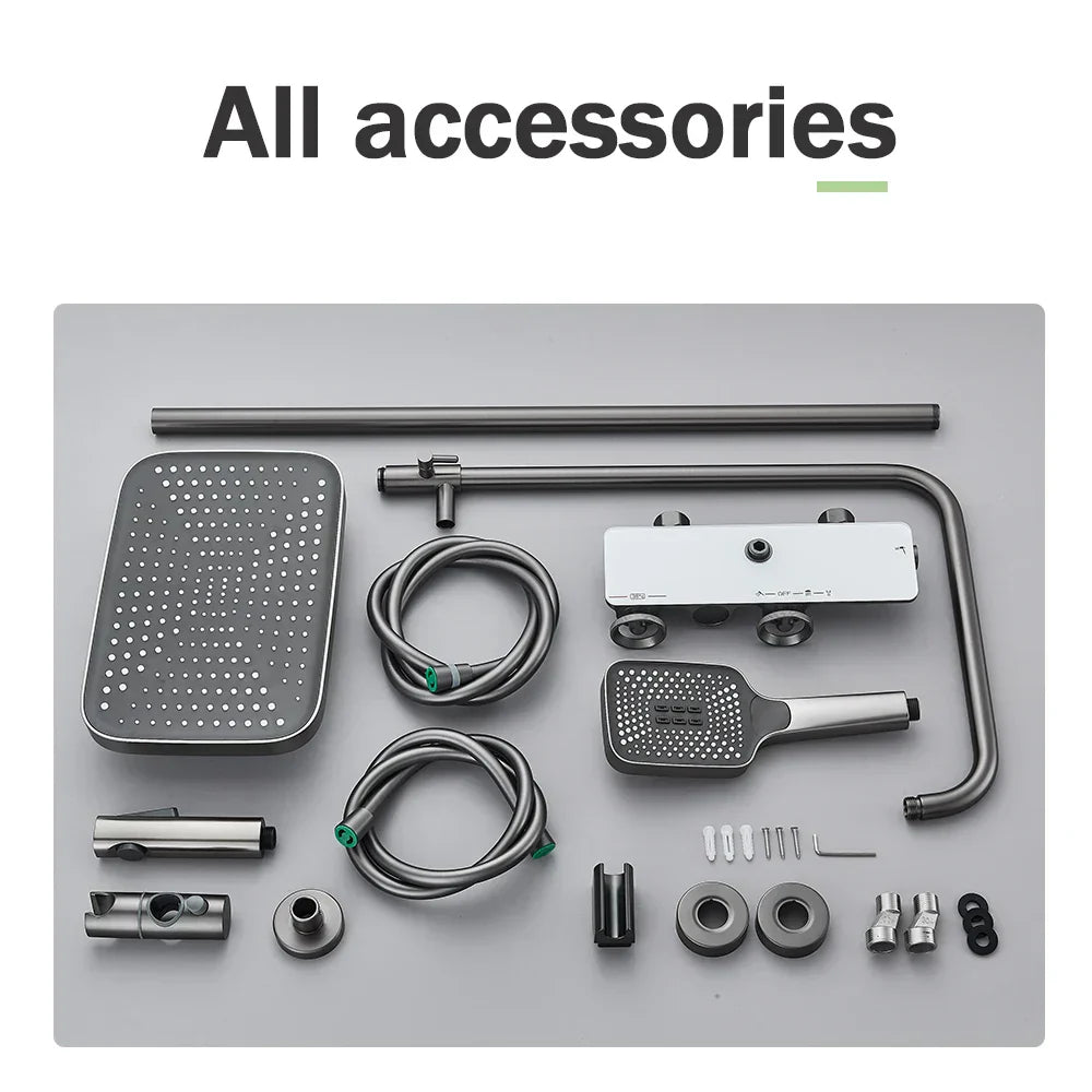 DecorBites™ Grey Thermostatic Digital Shower Faucet Set with Rainfall System