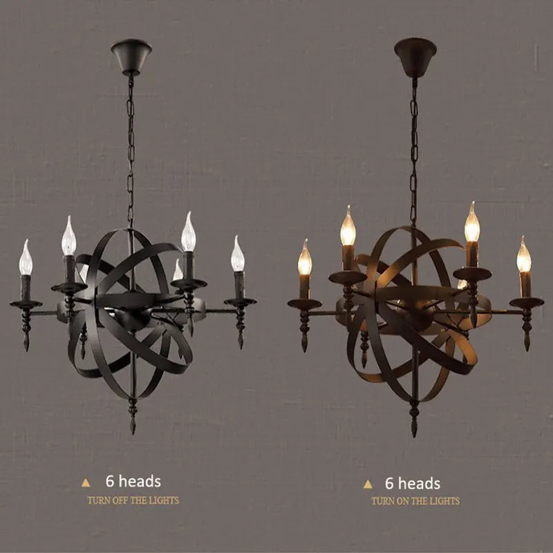 DecorBites™ Industrial Iron Chandelier | Retro Globe Pendant Lighting for Living Room & Kitchen