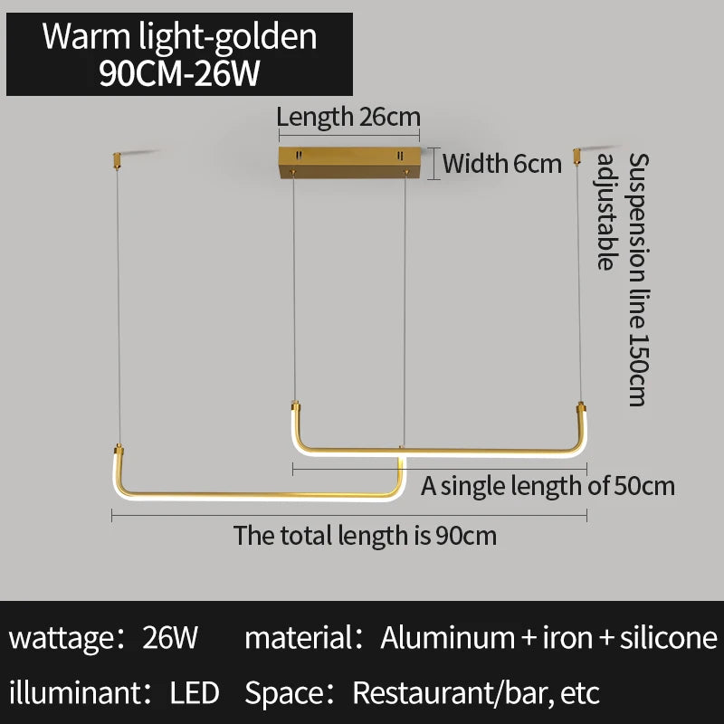 Modern Gold Linear LED Pendant Light