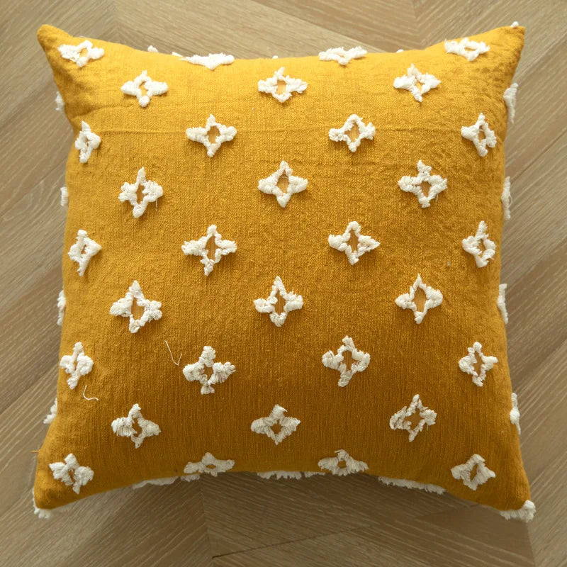DecorBites™ Geometric Tufted Embroidered Cotton Canvas Cushion Cover 45*45cm