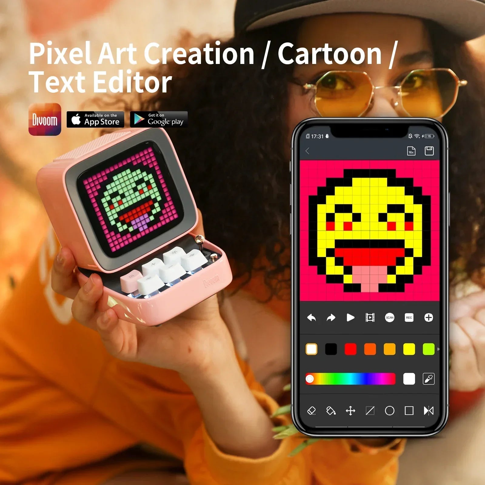 مكبر صوت صغير Ditoo-Pro Retro Pixel من DecorBites™ - وردي
