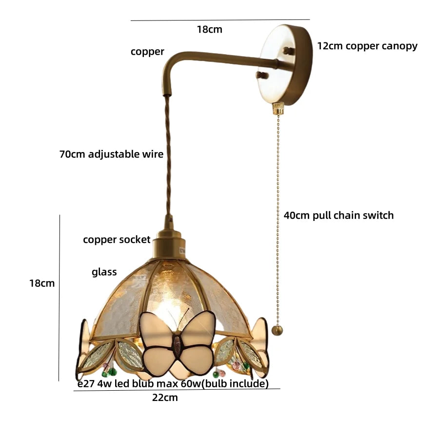 DecorBites™ Tiffany Butterfly Glass Wall Lamp with Adjustable LED Light