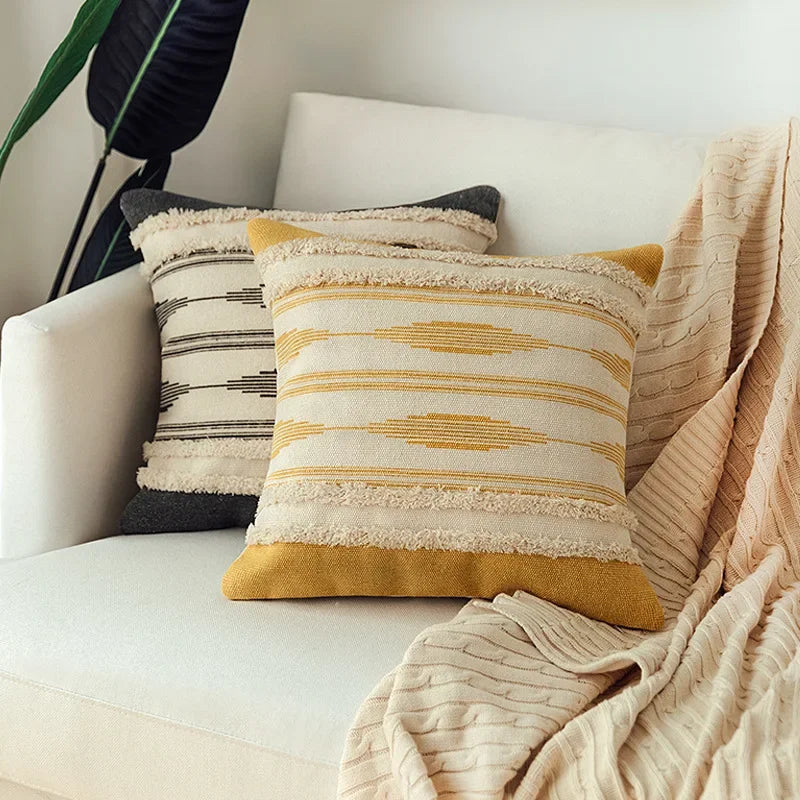 DecorBites™ Geometric Tufted Tufted Cushion Cover Set 45x45cm, Moroccan Style Handmade