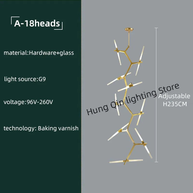 ثريا DecorBites™ Gold Branch LED لفيلا دوبلكس ودرج - إضاءة داخلية عصرية