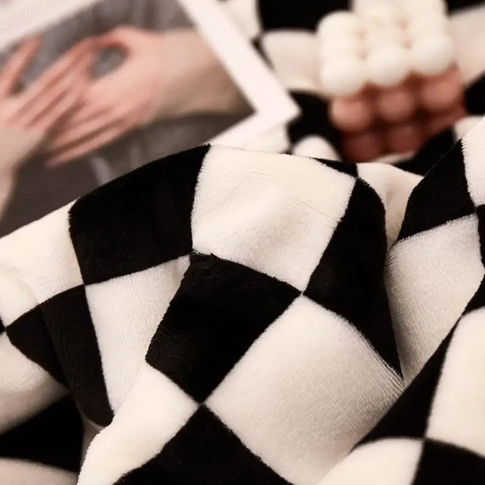 2024 DecorBites™ Checkerboard Lamb Fleece Blanket Cover - Premium Printed Blanket Series