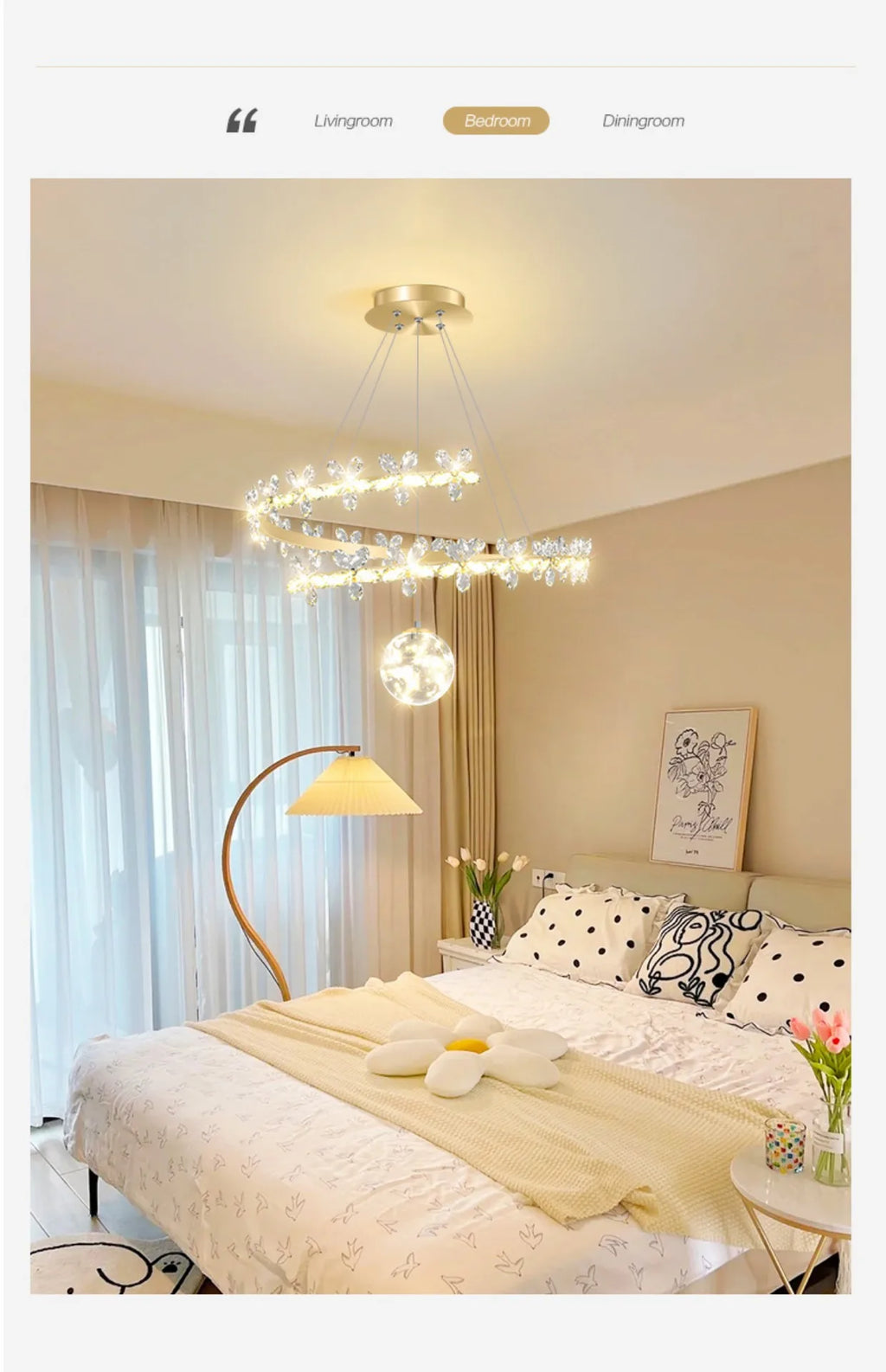 DecorBites™ Crystal Flower Gold Ceiling Chandelier: Modern Luxury Nordic Living Room Light