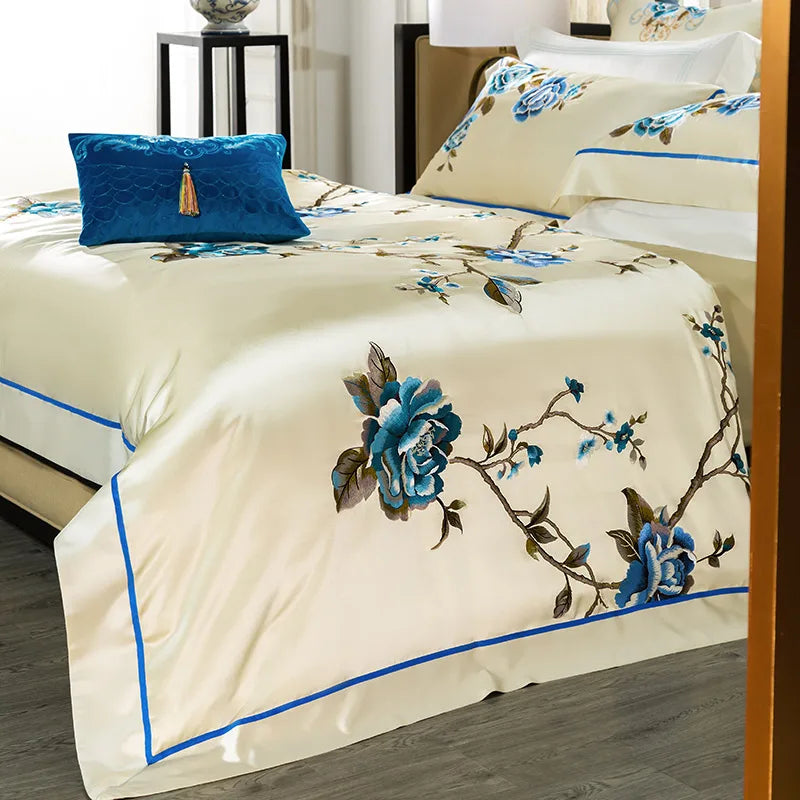 DecorBites™ 200S Embroidery Egyptian Cotton Bedding Set Queen King Linens