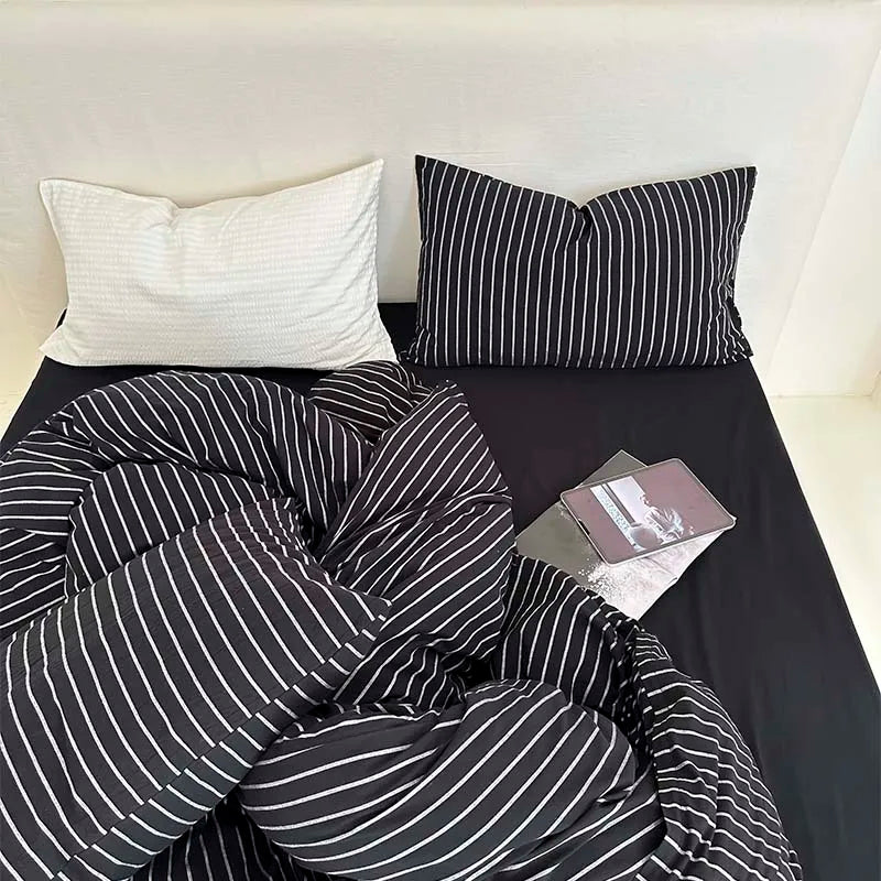 100% Cotton Black Stripe Duvet Cover Set in Various Sizes by DecorBites™