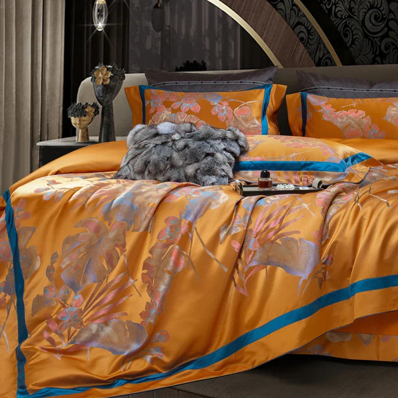 DecorBites™ Egyptian Cotton Silk Jacquard Bedding Set for Queen King Size Linens