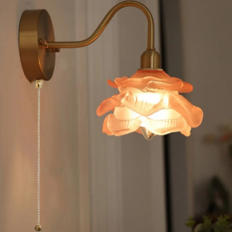 DecorBites™ Brass LED Wall Sconce Clear Glass Pull Chain Switch Modern Vanity Light