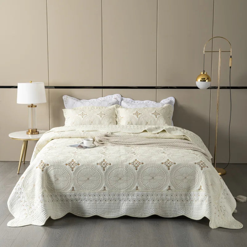 DecorBites™ Gold Embroidery Cotton Bohemia Quilt Set - 3PCS Coverlet & Pillowcase